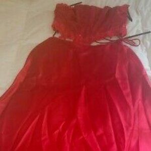 NOX SZ 2XL RED CORSET 3-PIECE FORMAL EVENING GOWN